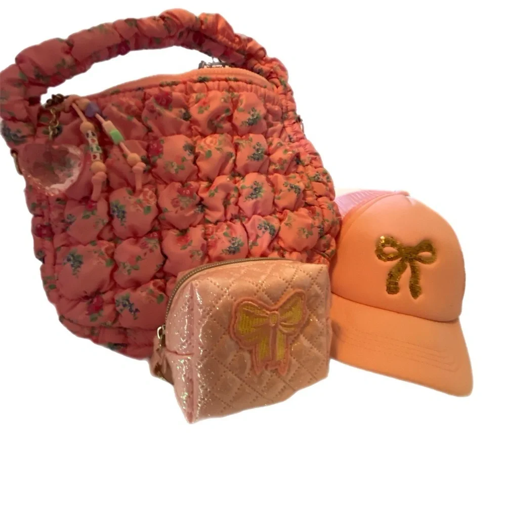 💕 Miss Gwen's OMG Accessories Pink Pack W/Quilted Bag W/Bow & Pink Trucker Hat💕
